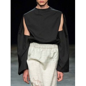 Mens Cutout Sleeves Round Neck Loose T-shirts