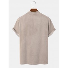 Mens Vintage Geometric Pattern Patchwork Mock Neck Short Sleeve T-Shirts