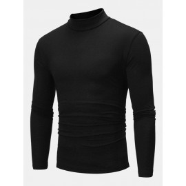 Mens Plain Pure Color Half Collar Cotton Basics Long Sleeve Bottoming T-Shirts