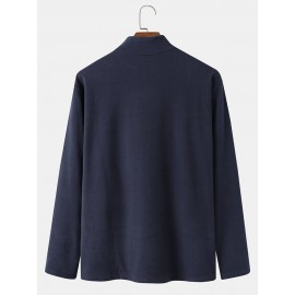 Mens Solid Color High Neck Plain Basics Long Sleeve T-Shirts