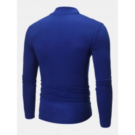 Mens Plain Pure Color Half Collar Cotton Basics Long Sleeve Bottoming T-Shirts