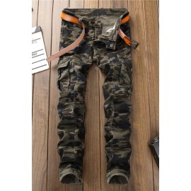 Camo Print Multi-Pockets Buttoned Men's Jeans