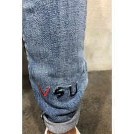 Men's Embroidered Ripped Jeans