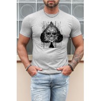 Gray Skull Spade Print Short Sleeve Men's Graphic Tee