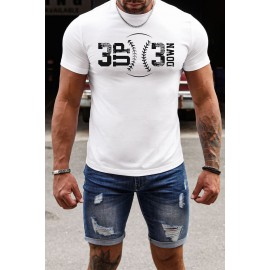 White Baseball Letter Graphic Print Sheath Men's T Shirt