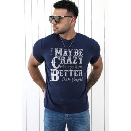 Blue Letters Pattern Print Muscle Fit Short Sleeve Men's T Shirt