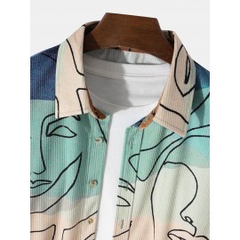Mens Corduroy Art Printed Colorful Long Sleeve Front Buttons Shirts
