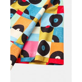 Mens Colorful Grid Geometric Pattern Short Sleeve Shirt With Pocket