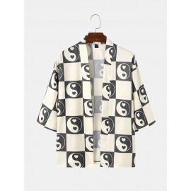 Mens Heart Yin Yang Pattern Open Front Casual Loose Kimono