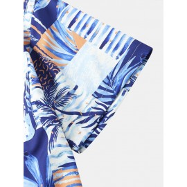 Mens Tropical Plant Graphics Holiday Short Sleeve Shirts With Pocket
