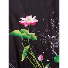 Mens Lotus Printed Open Front Loose 3/4 Sleeve Kimono