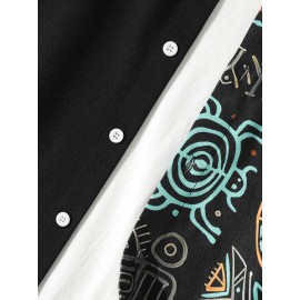 Men Ethnic Ornament Printed Long Sleeve Front Buttons Shirts